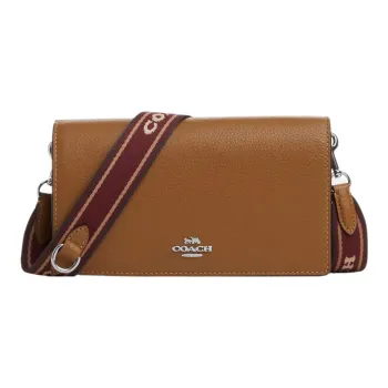 COACH Anna Pebbled Leather Envelope Bag, Shoulder Bag, Crossbody Bag Trumpets Women's Brown