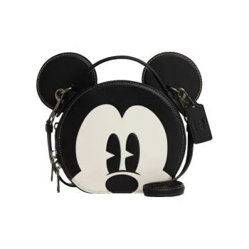 COACH Disney 17 Collaboration Mickey Leather Small Round Crossbody Bag Small Size Women's Black White