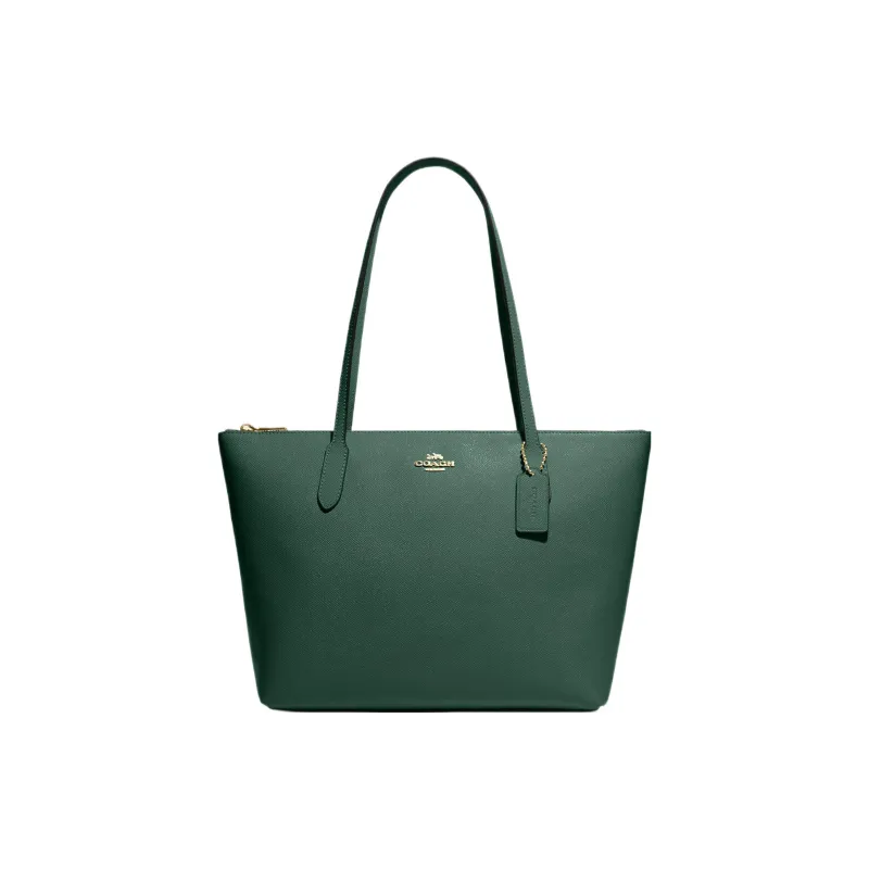 COACH Zip Top Tote Cross-Stitch Leather Tote Bag Shopping Bag Handbags Large Size Women's Black Pine-0
