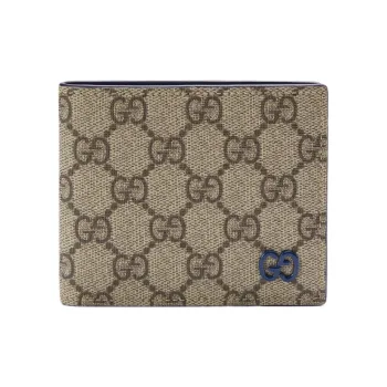 GUCCI GG Supreme Canvas With Leather Wallet Men's Beige/Ebony