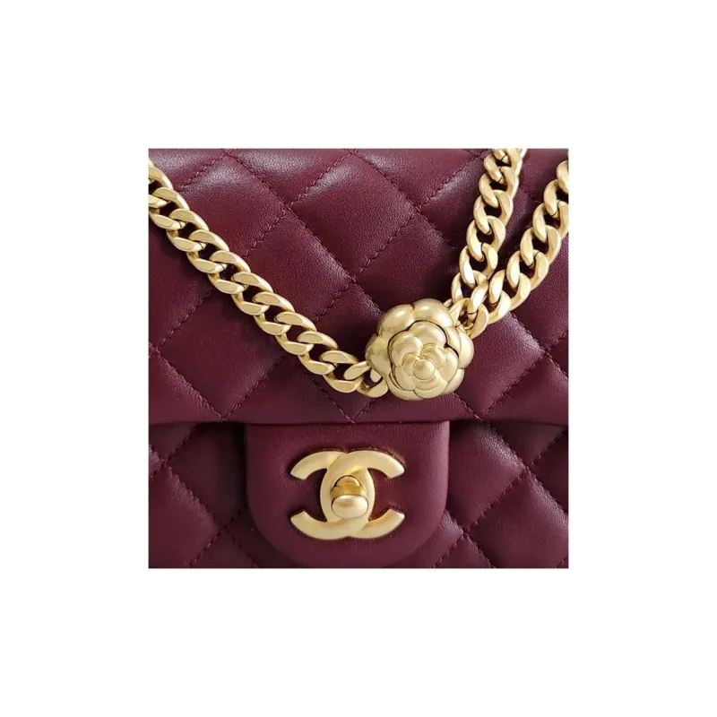 CHANEL Sheepskin Chain Bag, Shoulder Bag, Crossbody Bag Mini Women's Burgundy-3