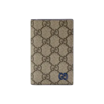 GUCCI Canvas With Leather Trim Card Holder Regular Men's Blue/Brown