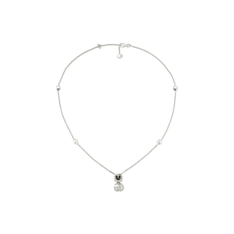 GUCCI Sterling Silver Gg Marmont Flower Pendant Necklace-2