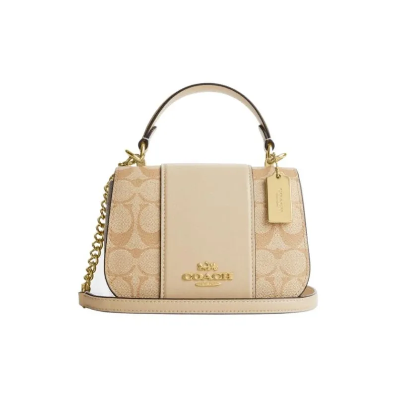 COACH Cow Leather Saddle Bag Handbag, Shoulder Bag, Crossbody Bag Trumpets Women's Khaki & White-0