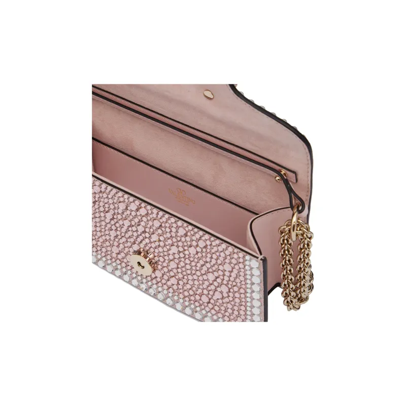 Valentino Locò Faux Crystal Shoulder Bag, Crossbody Bag, Handbag Mini Women's Rose Pink/Crystal/Silver-5