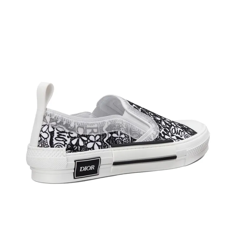 DIOR And Shawn B23 Slip On Black White Embroidery-3