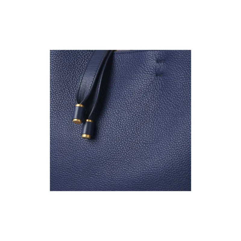 Chloe Marcie Grained Calfskin Tote Bag Shopping Bag Shoulder Bag Handbag Small Size Women's Blue-3