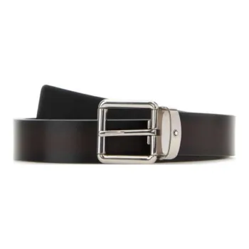 MONTBLANC Logo Emblem Pin Buckle Leather Belts Unisex Black 3CM