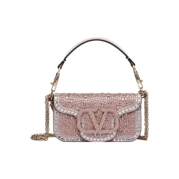 Valentino Locò Faux Crystal Shoulder Bag, Crossbody Bag, Handbag Mini Women's Rose Pink/Crystal/Silver