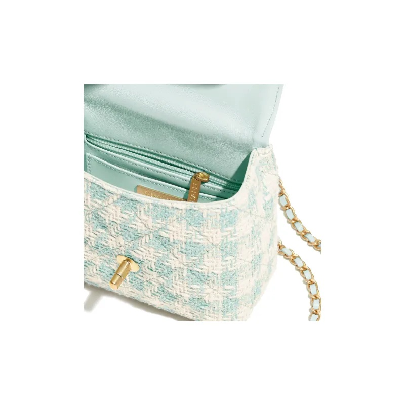 CHANEL Tweed With Lambskin Flap Bag, Shoulder Bag, Crossbody Bag, Handbag Mini Women's Light Blue-4
