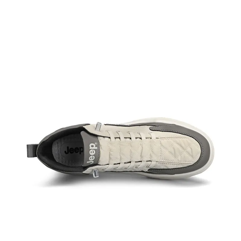Jeep Abrasion Resistant Height Increasing Low Top Casual Shoes Men's White With Beige Gray-4
