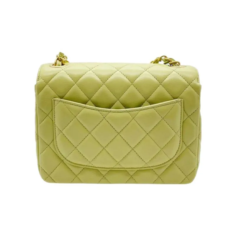 CHANEL Lambskin Chain Bag, Mini Square Flap Bag, Crossbody Bag, Shoulder Bag Trumpets Women's Yellow Green-1