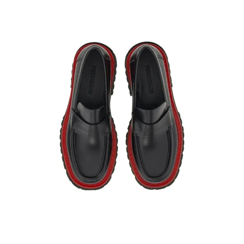 FERRAGAMO Contrasting-sole Leather Loafers-3