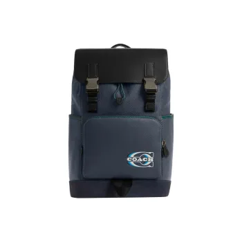 COACH Pebble Texture Leather With Cow Leather And Suede Backpack Tubas Women's Black & Blue