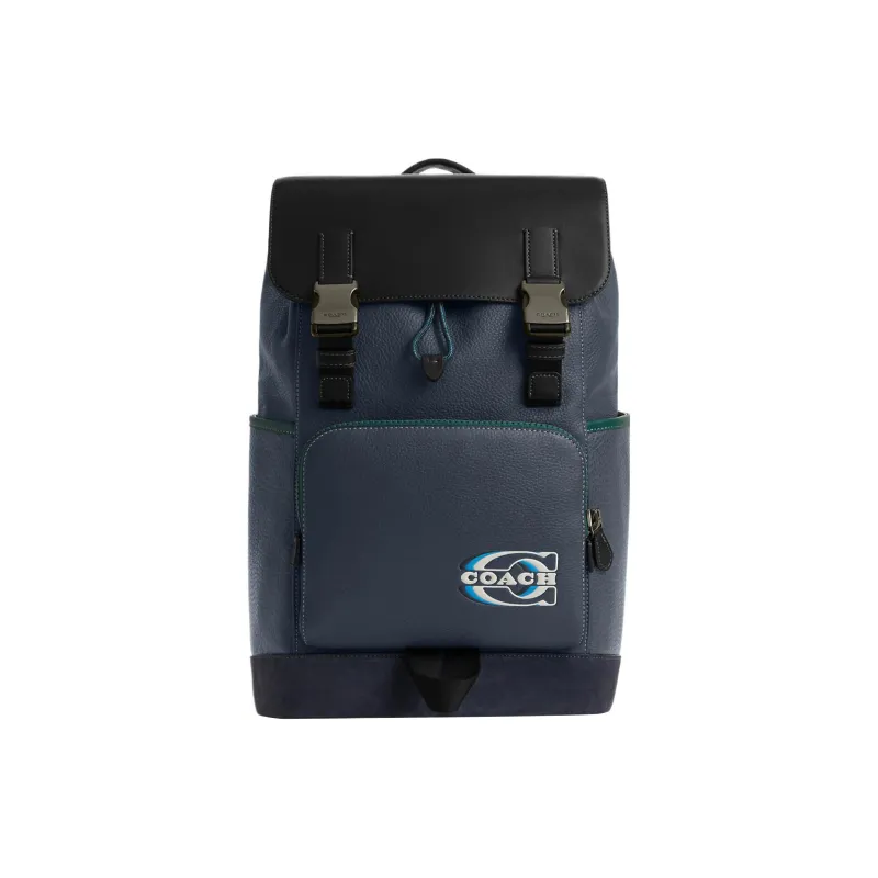 COACH Pebble Texture Leather With Cow Leather And Suede Backpack Tubas Women's Black & Blue-0