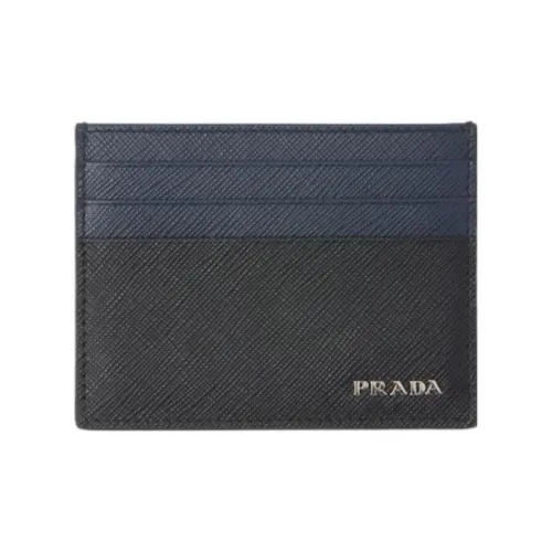 PRADA Leather Card Holder Men's Blue/Gray