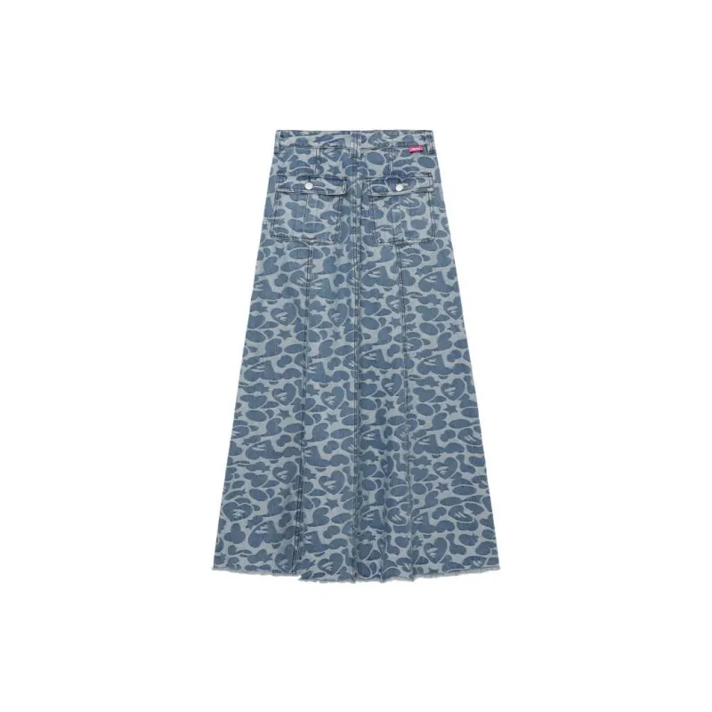 Bape Pattern Denim Long Skirt Light Indigo-1