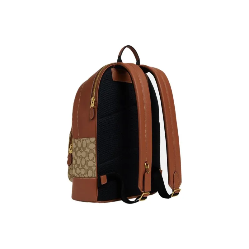 COACH X Disney Collaboration Fabric With Leather Backpack Large Size Unisex Khaki And Brown-1