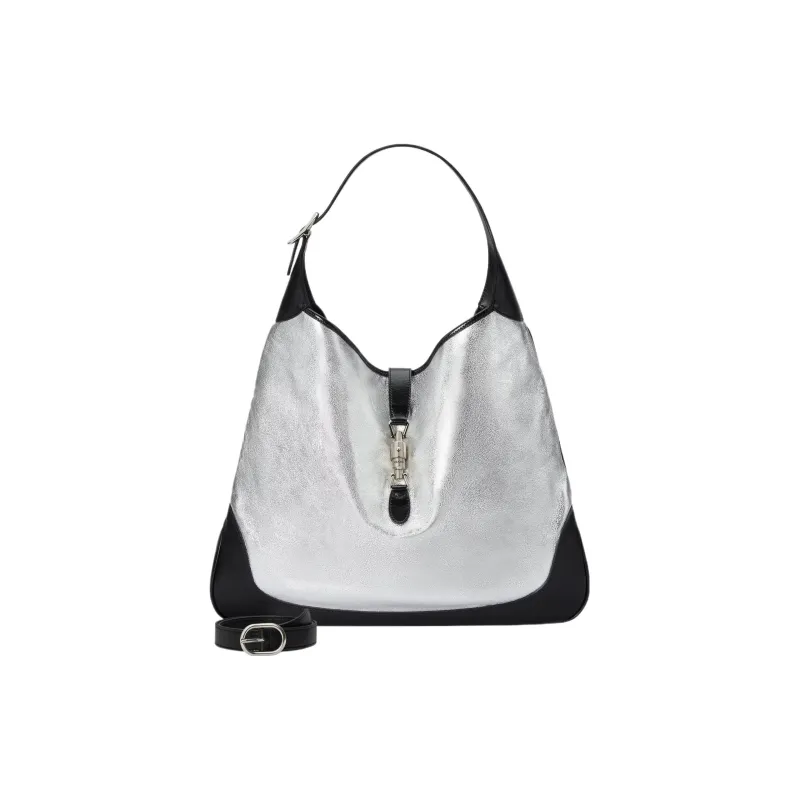 GUCCI Jackie 1961 Leather Crescent Shoulder Bag Large Size Women's Silver/Black-1