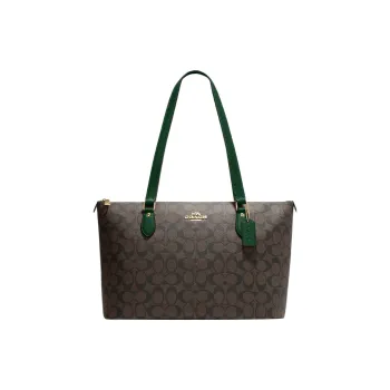 COACH Gallery Canvas With Leather Tote Bag, Shopping Bag, Shoulder Bag, Handbag Regular Women's Khaki & Green