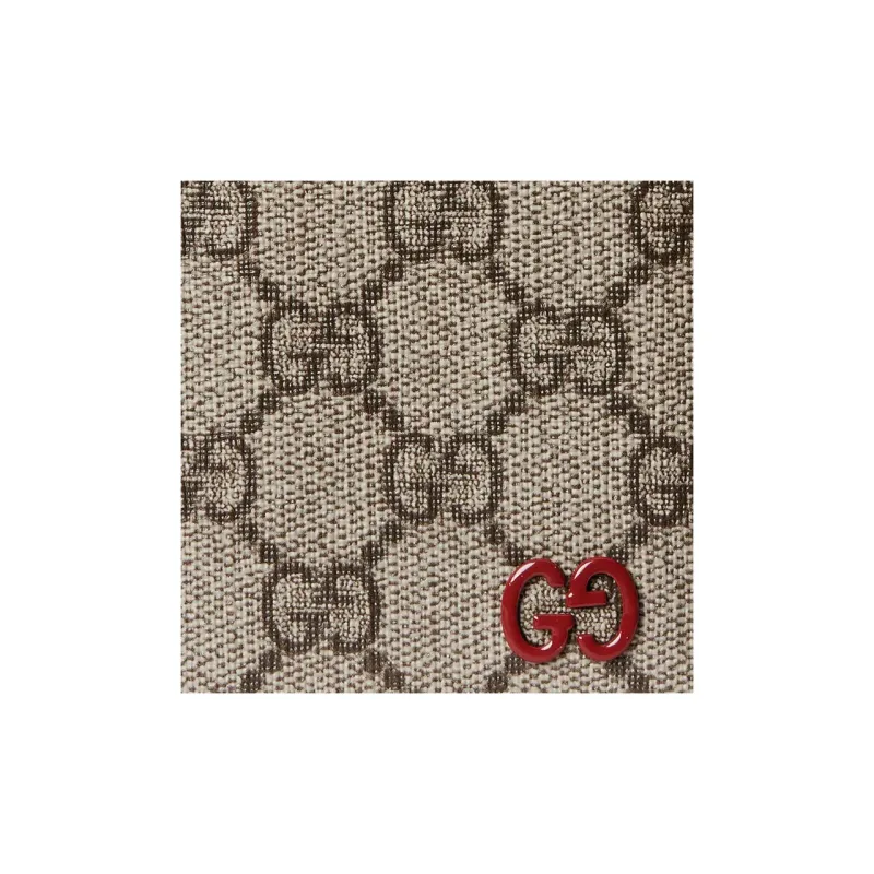 GUCCI Canvas With Leather Trim Card Holder Regular Men's Red/Brown-4