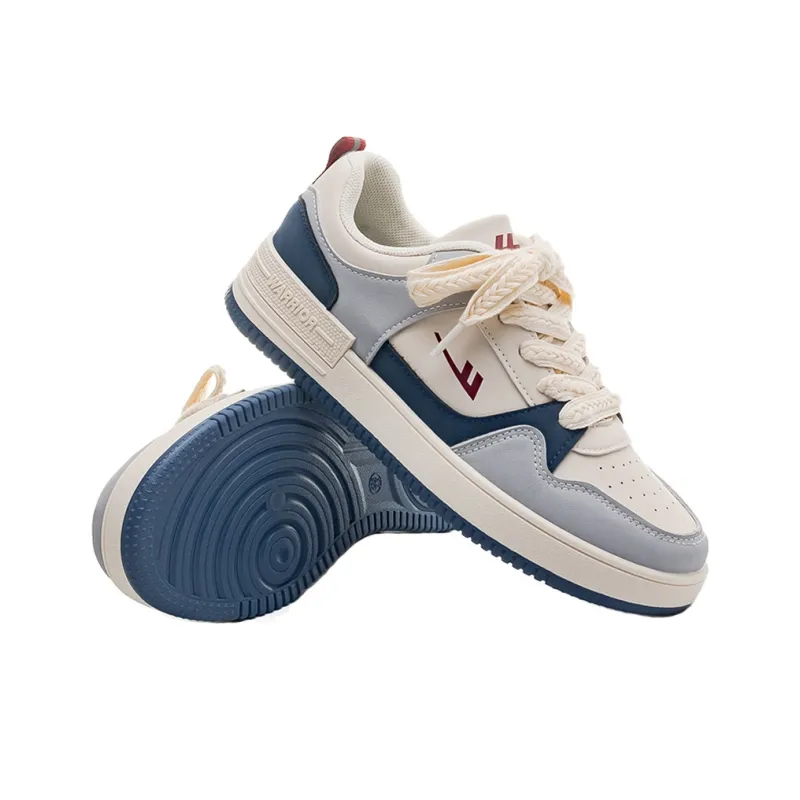 Warrior Slip Resistant, Abrasion Resistant, Lightweight, Breathable Low Top Skateboard Shoes Unisex Beige Blue-2