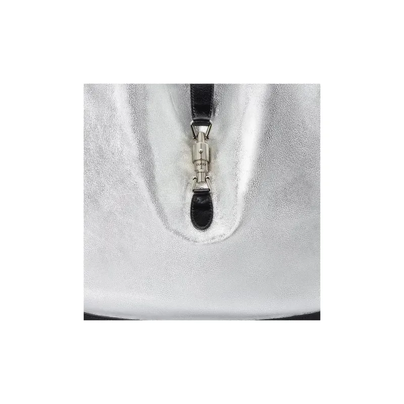 GUCCI Jackie 1961 Leather Crescent Shoulder Bag Large Size Women's Silver/Black-8