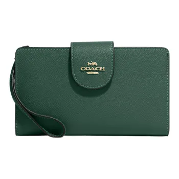 COACH Cross Grain Leather Coin Purse Wallet Trumpets Women's Green