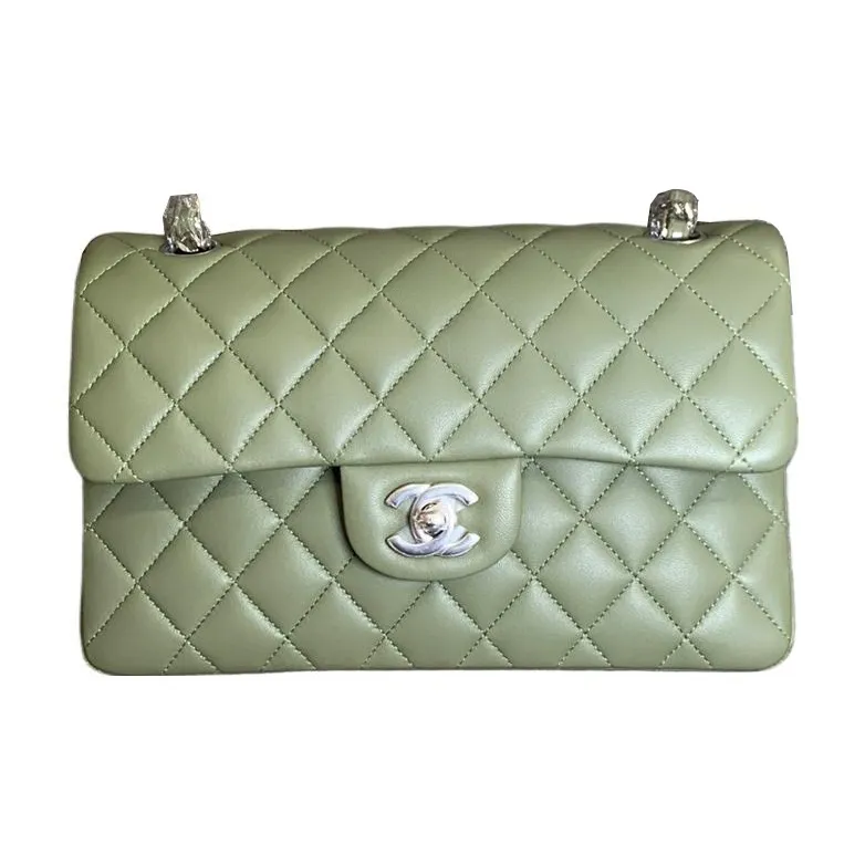 CHANEL Classic Flap CF Lambskin Flap Bag, Crossbody Bag, Shoulder Bag Trumpets Women's Green-0