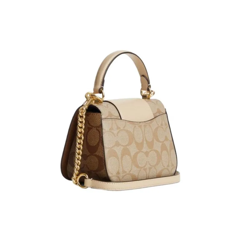 COACH Cow Leather Saddle Bag Handbag, Shoulder Bag, Crossbody Bag Trumpets Women's Khaki & White-1