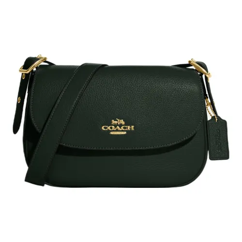 COACH Macie Canvas With Leather Saddle Bag Shoulder Bag Crossbody Bag Medium Size Women's Amazon Green