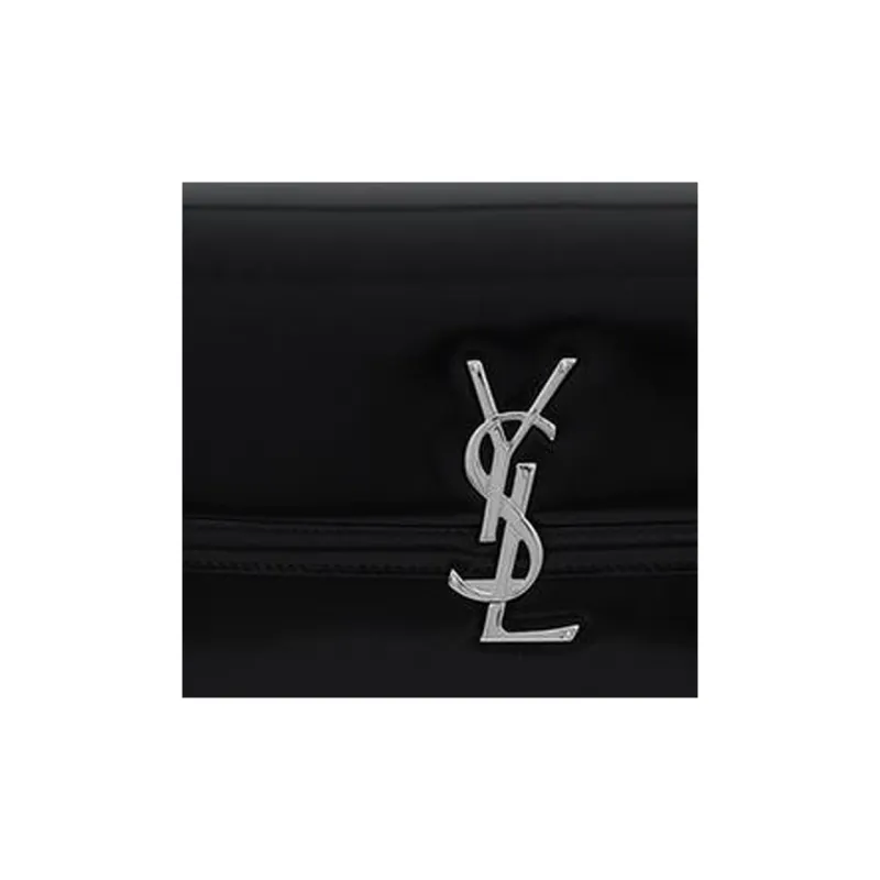 SAINT LAURENT SOLFERINO Glazed Surface Leather Shoulder Bag Crossbody Bag Medium Size Men's Black-4