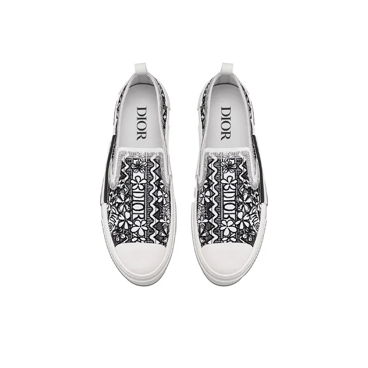 DIOR And Shawn B23 Slip On Black White Embroidery-4