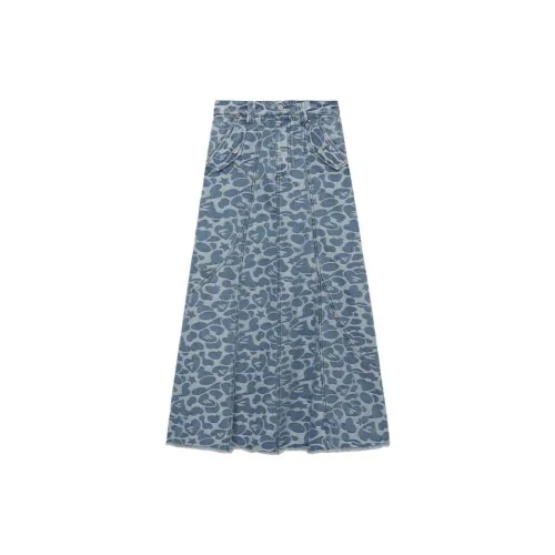 A BATHING APE Denim Long Skirts Women's Blue