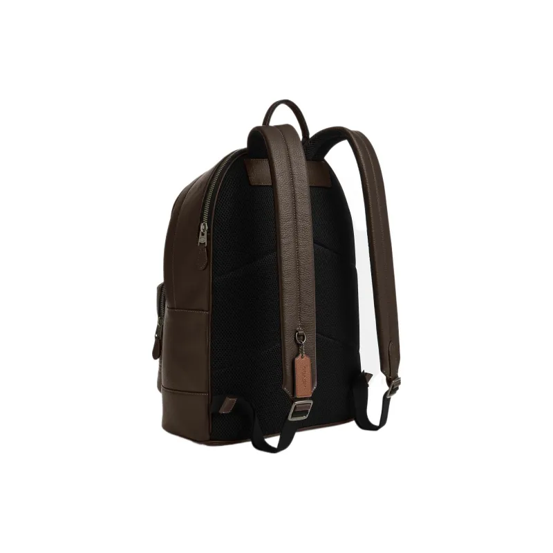 COACH West Cow Leather With Fabric Backpack Large Size Men's Dark Coffee-1