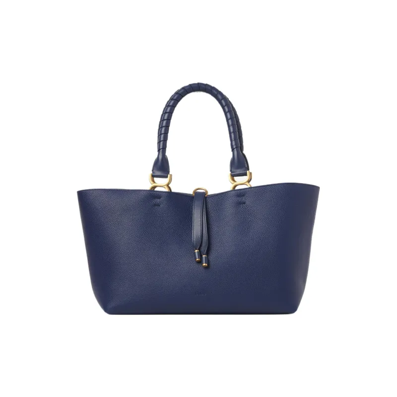 Chloe Marcie Grained Calfskin Tote Bag Shopping Bag Shoulder Bag Handbag Small Size Women's Blue-0