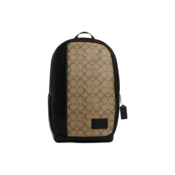 COACH Edge Canvas With Leather Backpack Large Size Men's Khaki & Black