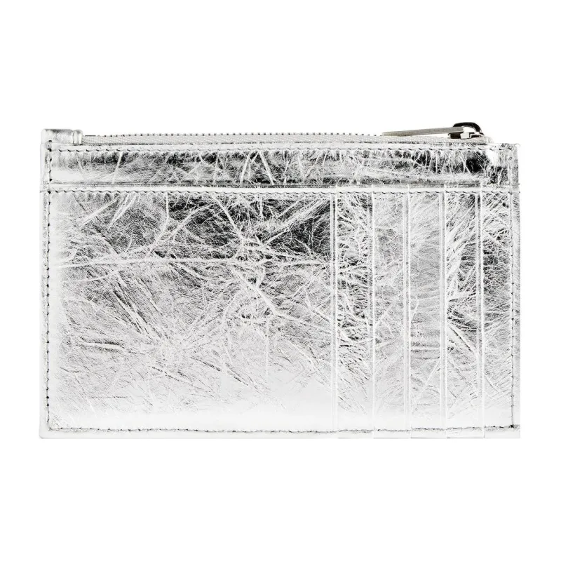 Balenciaga CRUSH Embossed Cowhide Leather Coin Purses Card Holders Women's Silver-1