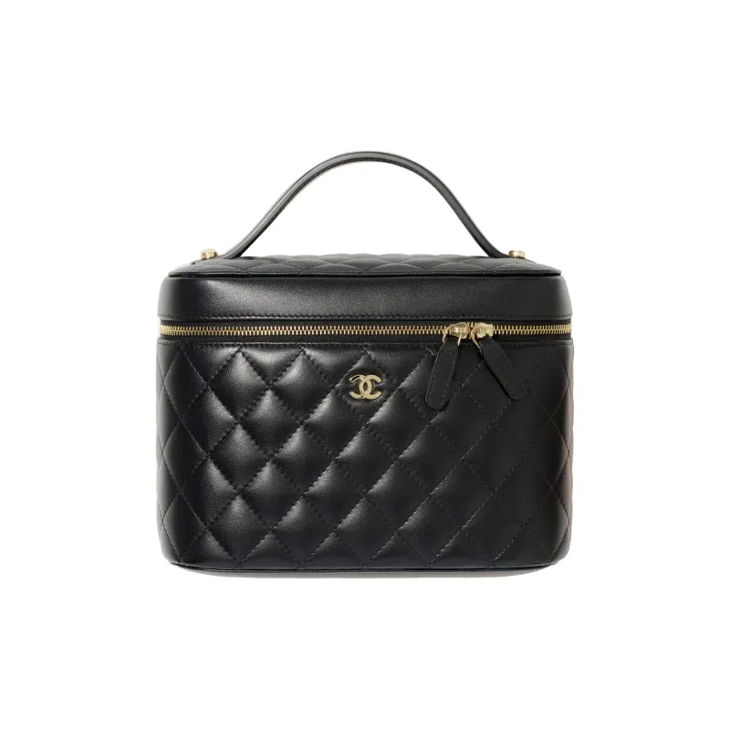 CHANEL 22SS Sheepskin Box Bag, Makeup Bag, Handbag Women's Black-0