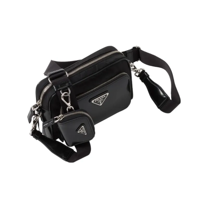PRADA Fabric With Leather Crossbody Bag Shoulder Bag Men's Black-2