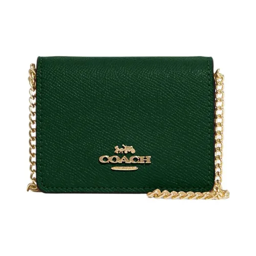 COACH Wallet Cross Stitch Leather Square Bag Shoulder Bag Crossbody Bag Wallet Mini Women's Dark Green