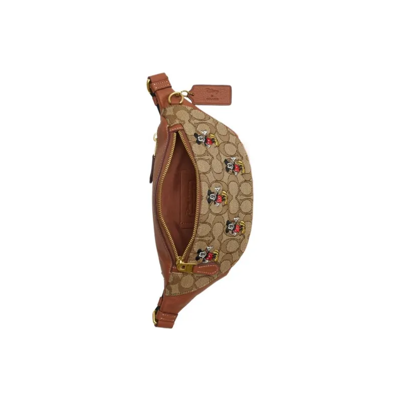 COACH X Disney Collaboration Leather One Shoulder Crossbody Fanny Pack Large Size Men's Umber With Classic Monogram-2