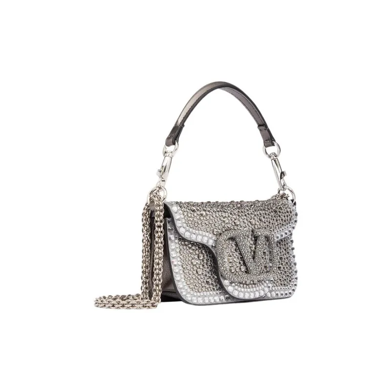 Valentino Locò Faux Crystal Shoulder Bag, Crossbody Bag, Handbag Mini Women's Silver/Crystal-1