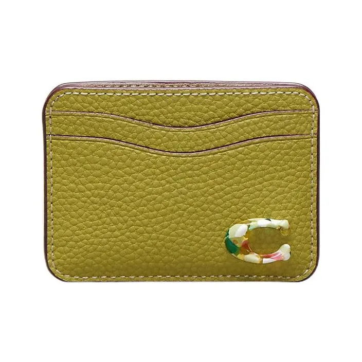 COACH Card Case Leather Coin Purse, Card Holder Mini Women's Grass Green-0