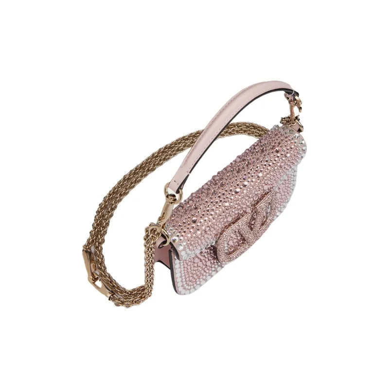 Valentino Locò Faux Crystal Shoulder Bag, Crossbody Bag, Handbag Mini Women's Rose Pink/Crystal/Silver-4