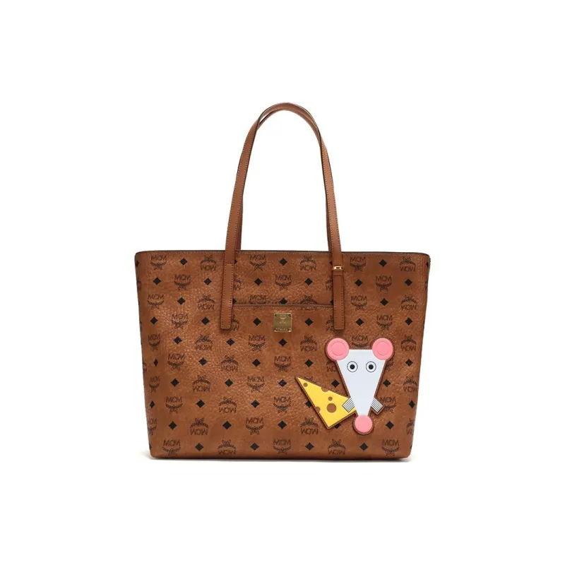 MCM Visetos Artificial Leather Tote Bag, Shopping Bag, Shoulder Bag, Handbag Medium Size Women's Brown Cognac-1