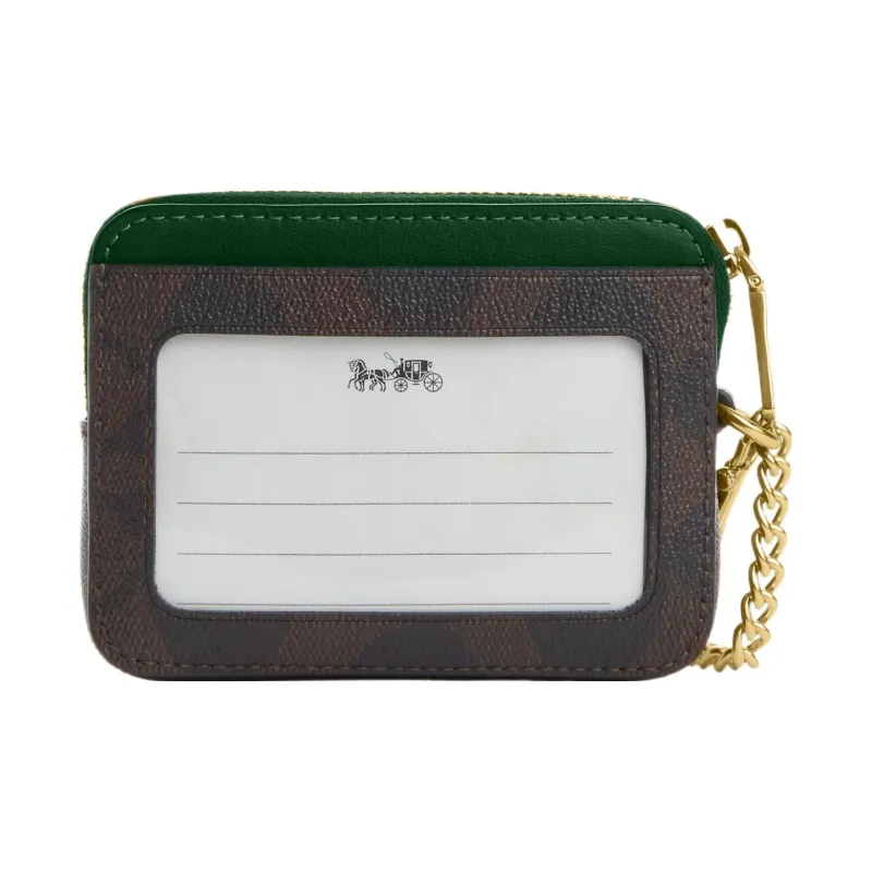 COACH Card Case Canvas With Leather Coin Purses Card Holders Mini Women's Black & Green-1