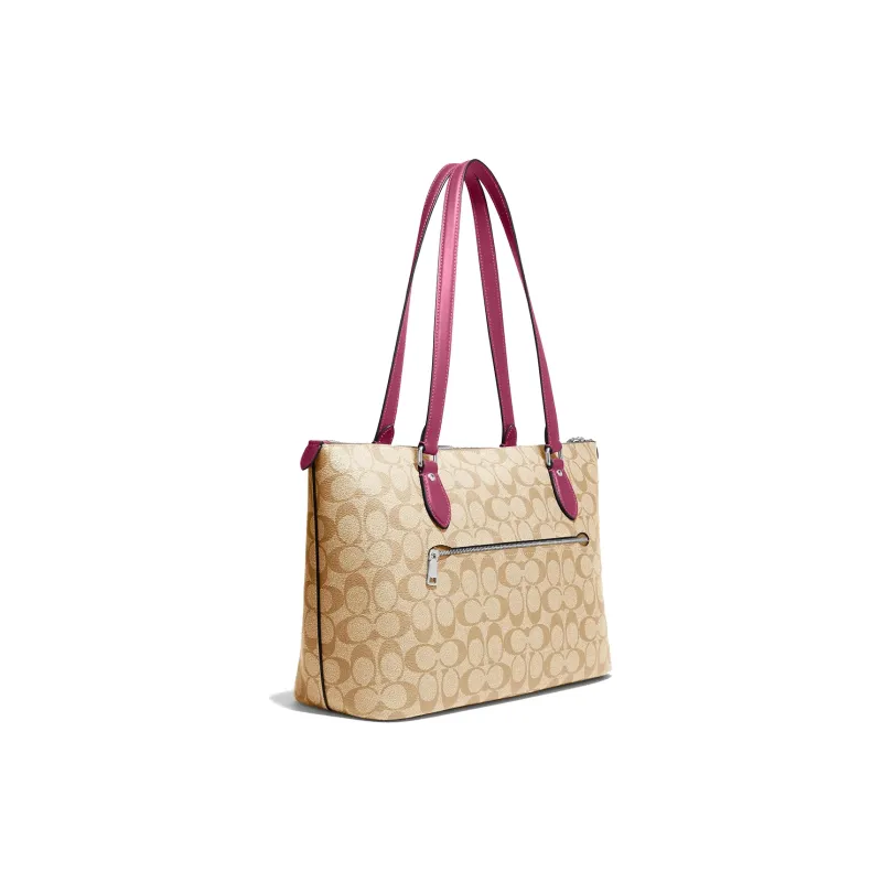 COACH Gallery Canvas With Leather Tote Bag, Shopping Bag, Handbag, Shoulder Bag Women's Khaki-1