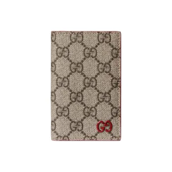 GUCCI Canvas With Leather Trim Card Holder Regular Men's Red/Brown
