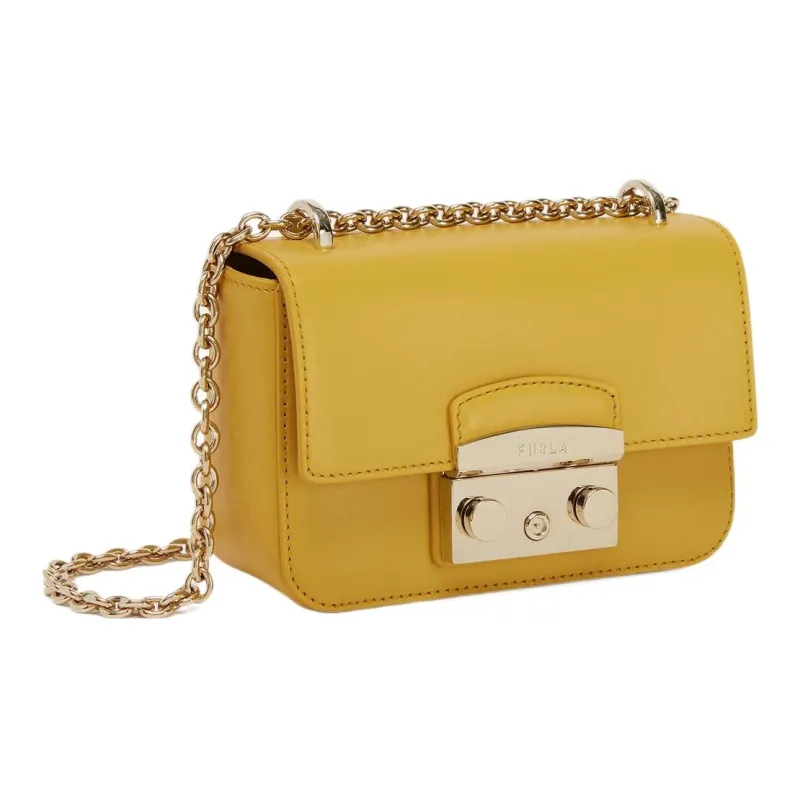 Furla Metropolis Collection Cow Leather Shoulder Bag Crossbody Bag Mini Women's Yellow-1